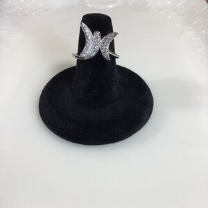 Sparking Pave Cubic Zirconia Silver Butterfly Ring - Size 10